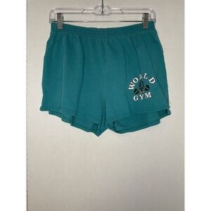 Vintage World Gym Bodybuilding Shorts 70s 80s Teal Green Size Large Made In USA
